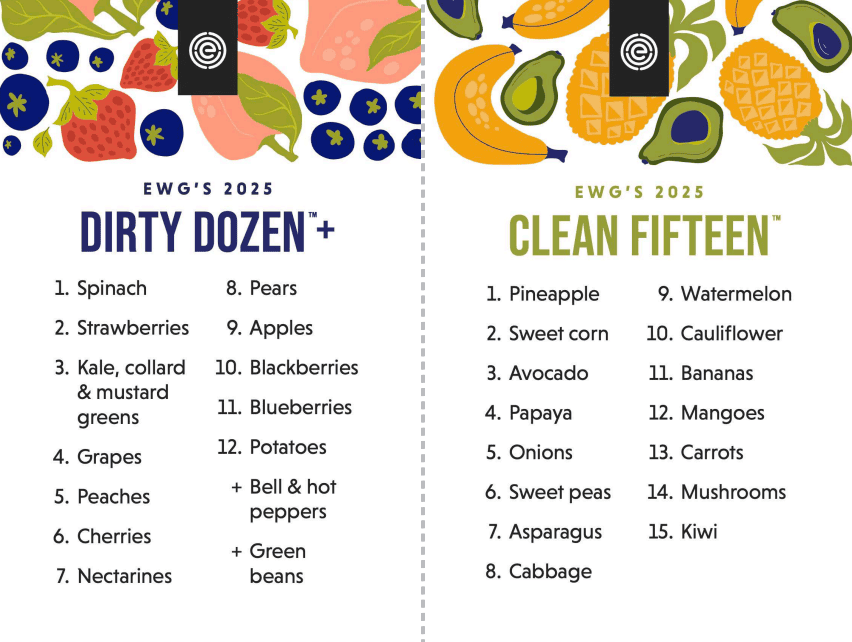EWG Dirty Dozen and Clean 15 2025
